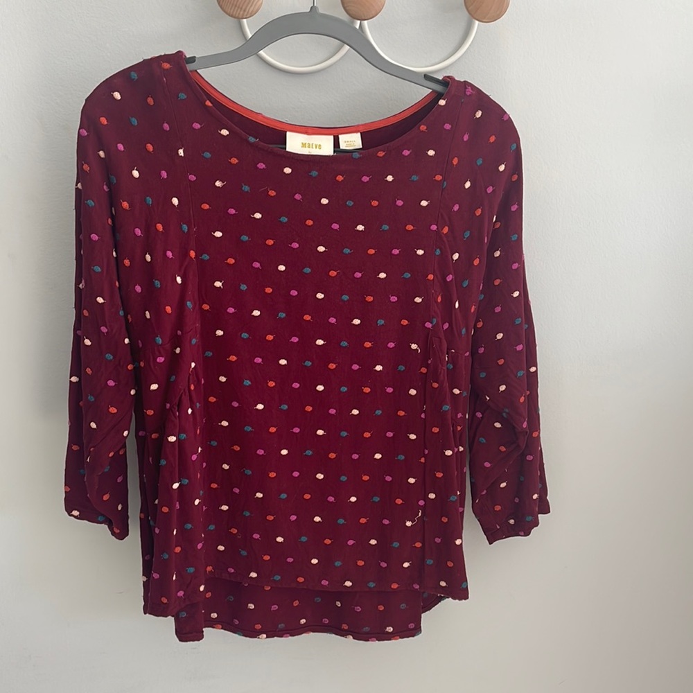 Maeve by Anthropologie Dark Red with Polka Dots Shirt